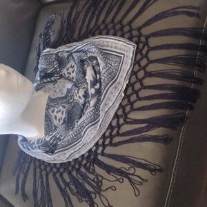 Blue and Gray Fringed Infinity Scarf